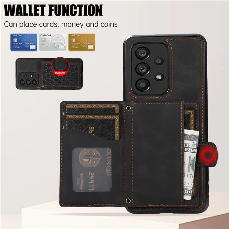 Für Samsung Galaxy M32 5G / A32 5G Hülle Ständer TPU+PU Leder Kartenfach Handyhülle - Schwarz