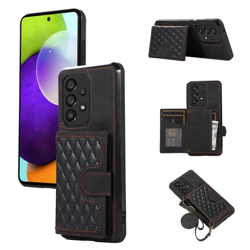 For Samsung Galaxy A13 4G / 5G Cell Phone Case Card Holder TPU+PU Leather Phone Shell - Black