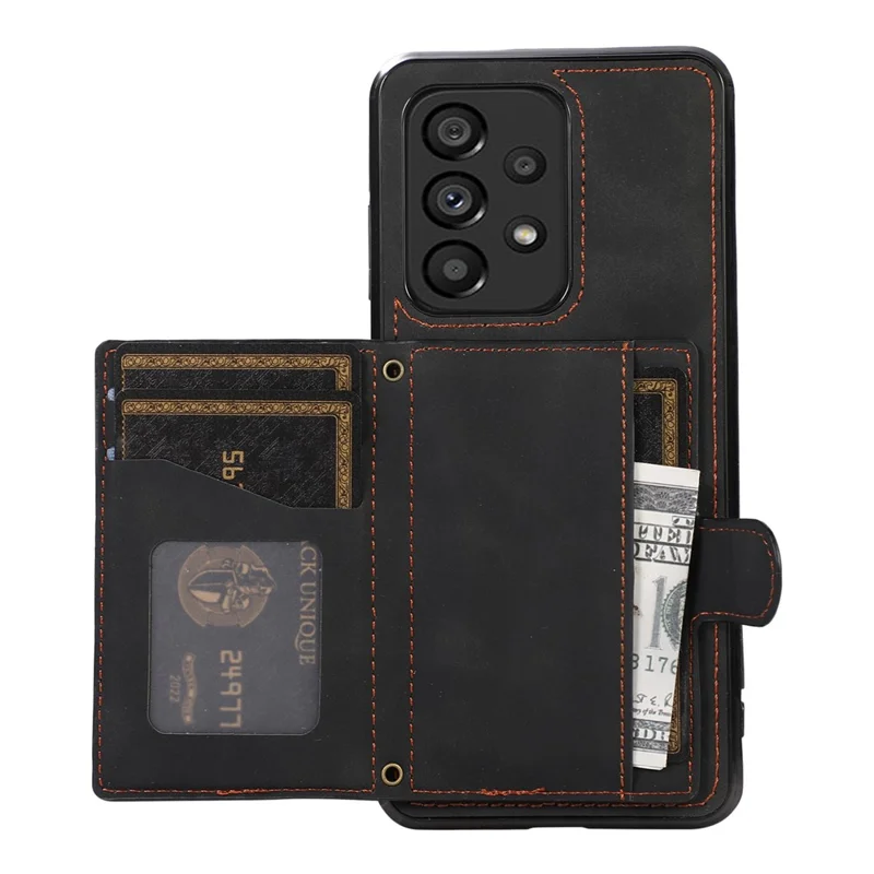 For Samsung Galaxy A13 4G / 5G Cell Phone Case Card Holder TPU+PU Leather Phone Shell - Black