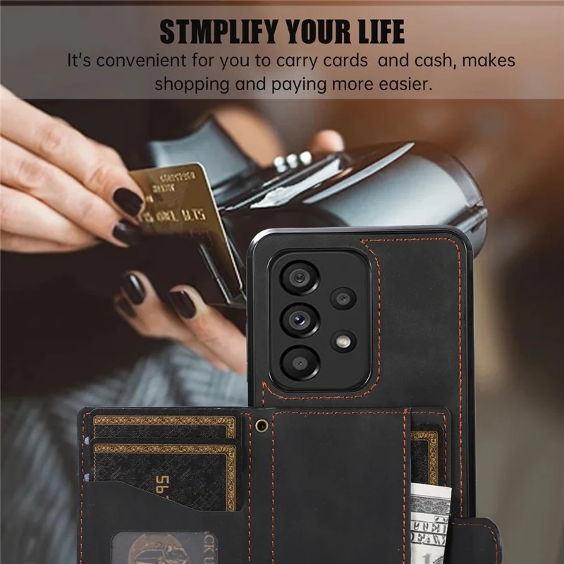 For Samsung Galaxy A13 4G / 5G Cell Phone Case Card Holder TPU+PU Leather Phone Shell - Black