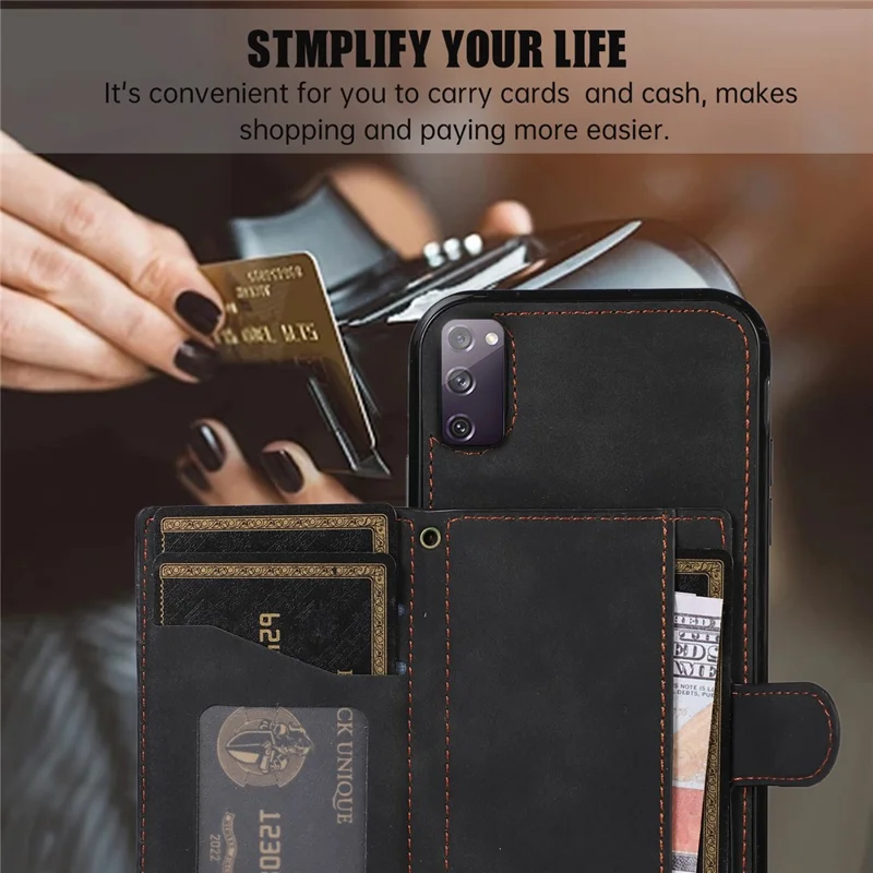 For Samsung Galaxy S20 4G / 5G Card Holder Phone Case TPU+PU Leather Kickstand Phone Cover - Black