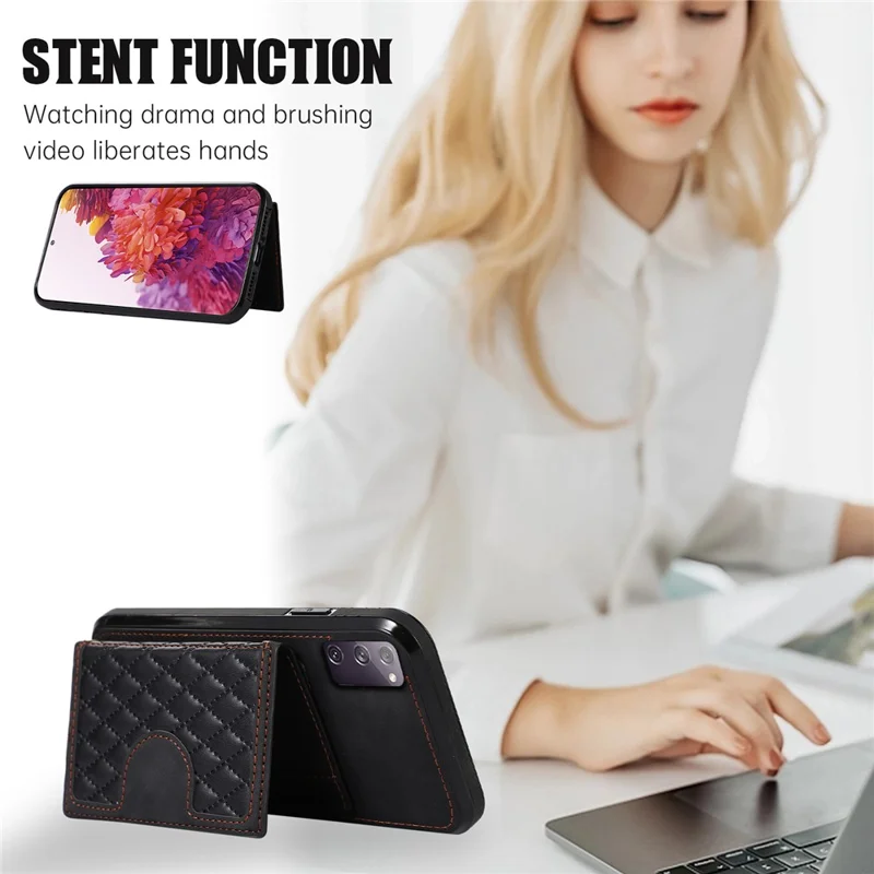For Samsung Galaxy S20 4G / 5G Card Holder Phone Case TPU+PU Leather Kickstand Phone Cover - Black