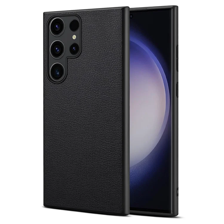For Samsung Galaxy S24 Ultra Cell Phone Case Calf Texture Anti-fall PC+TPU+PU Leather Shell - Black