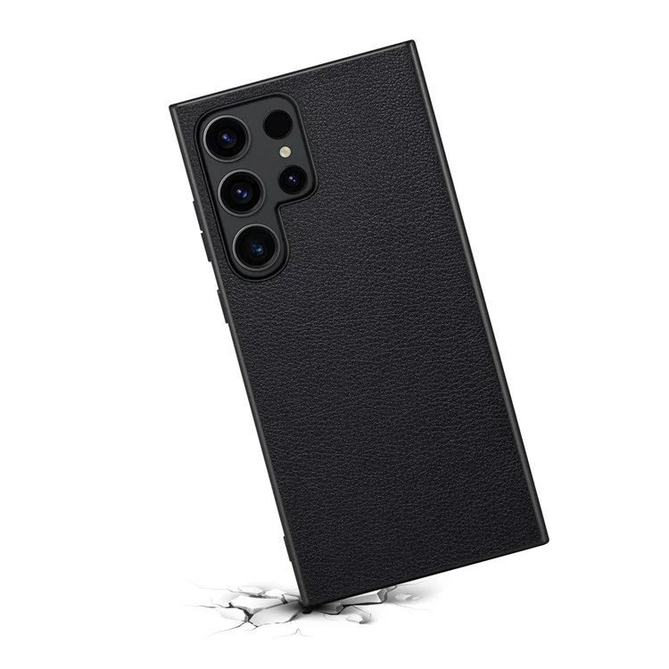 For Samsung Galaxy S24 Ultra Cell Phone Case Calf Texture Anti-fall PC+TPU+PU Leather Shell - Black