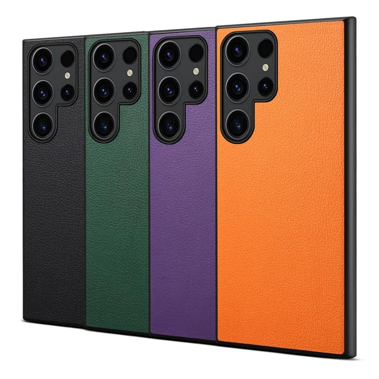 For Samsung Galaxy S24 Ultra Cell Phone Case Calf Texture Anti-fall PC+TPU+PU Leather Shell - Black