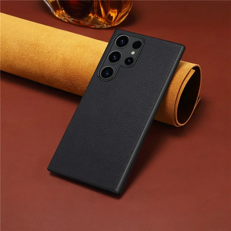 For Samsung Galaxy S24 Ultra Cell Phone Case Calf Texture Anti-fall PC+TPU+PU Leather Shell - Black