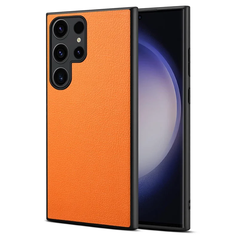 For Samsung Galaxy S24 Ultra Cell Phone Case Calf Texture Anti-fall PC+TPU+PU Leather Shell - Orange