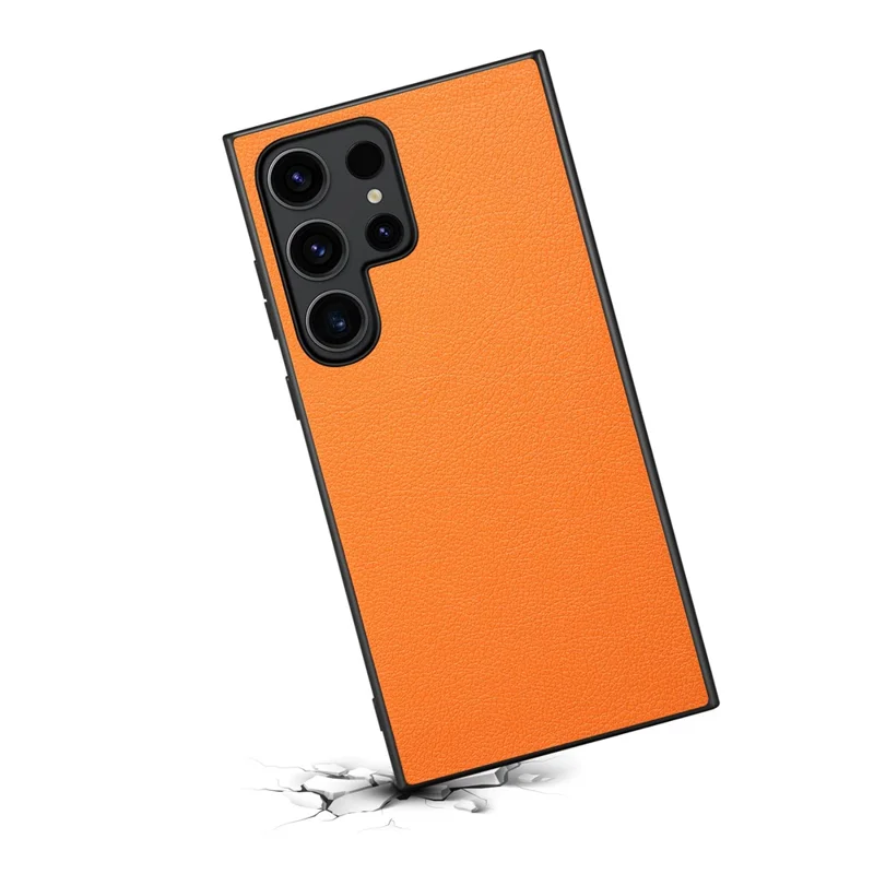 For Samsung Galaxy S24 Ultra Cell Phone Case Calf Texture Anti-fall PC+TPU+PU Leather Shell - Orange