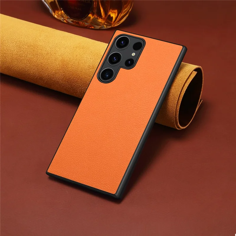 For Samsung Galaxy S24 Ultra Cell Phone Case Calf Texture Anti-fall PC+TPU+PU Leather Shell - Orange