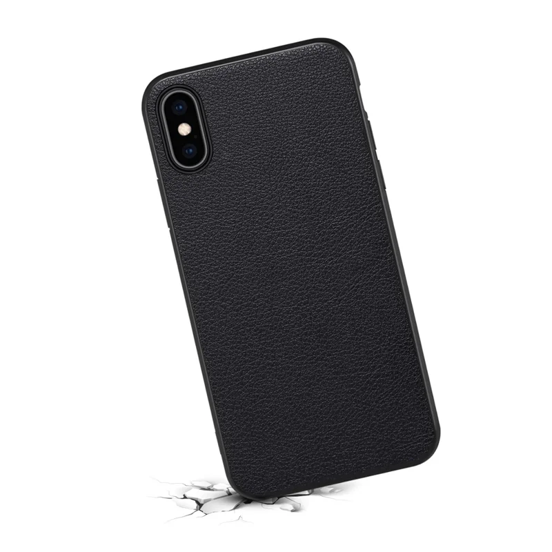 For iPhone XS 5.8 inch / X Back Case PC+TPU+PU Leather Calf Texture Smartphone Cover - Black