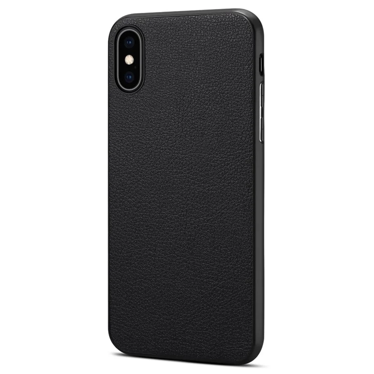 For iPhone XS 5.8 inch / X Back Case PC+TPU+PU Leather Calf Texture Smartphone Cover - Black