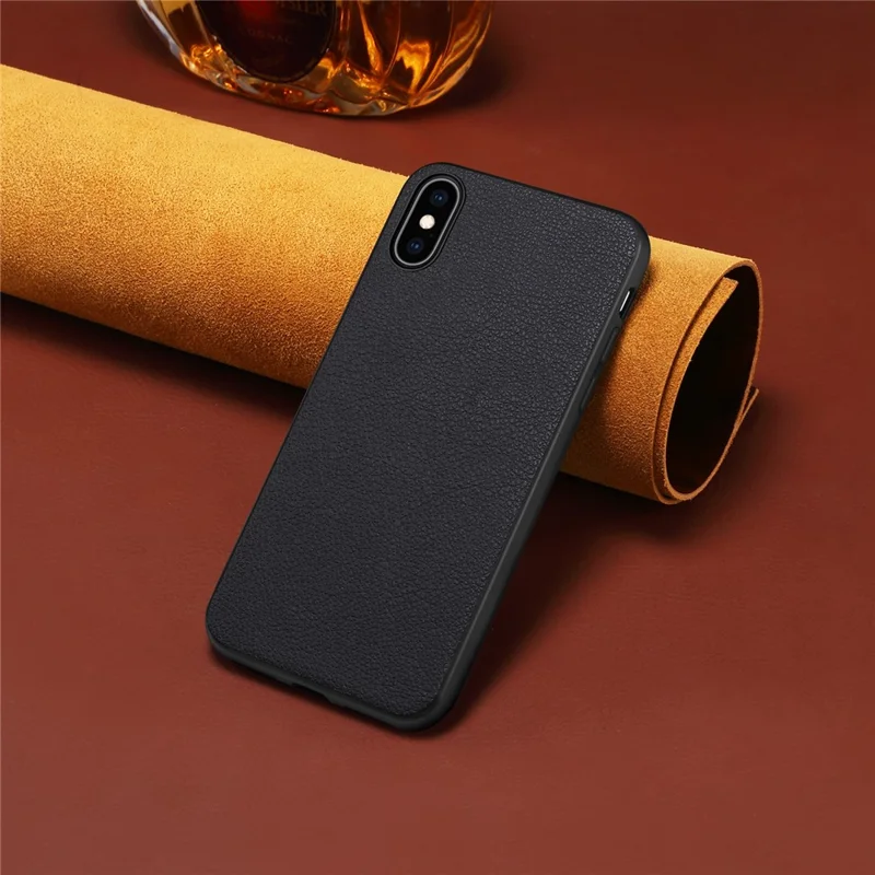 For iPhone XS 5.8 inch / X Back Case PC+TPU+PU Leather Calf Texture Smartphone Cover - Black