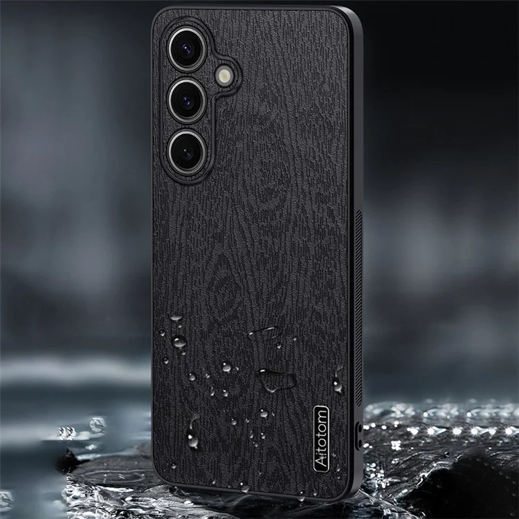 Para Samsung Galaxy S24 Case Wood Grain Drop Protection Phone Cover - Preto