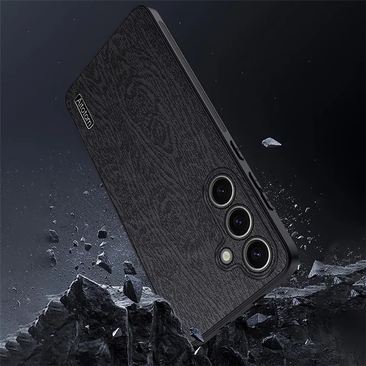 Para Samsung Galaxy S24 Case Wood Grain Drop Protection Phone Cover - Preto