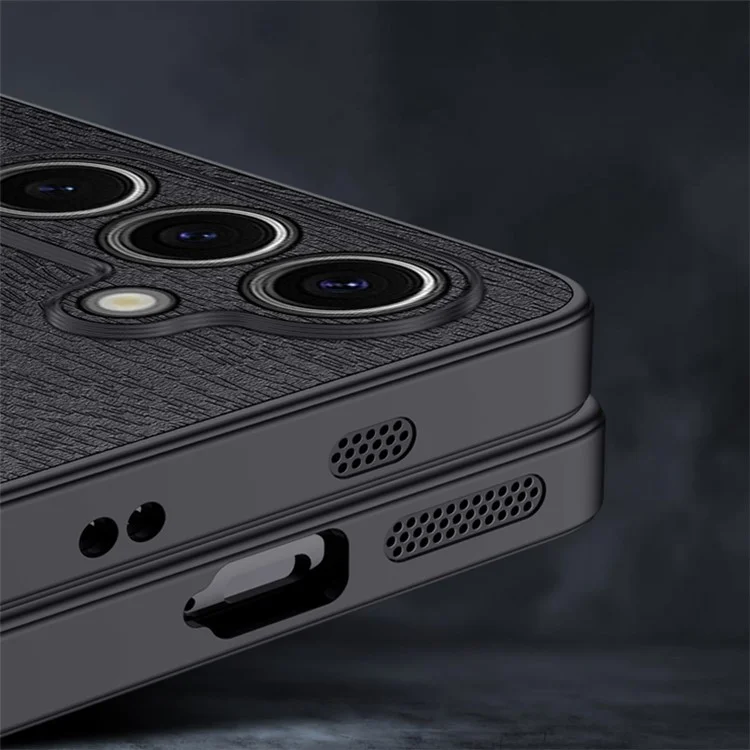 Para Samsung Galaxy S24 Case Wood Grain Drop Protection Phone Cover - Preto