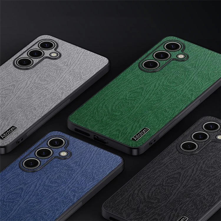 Para Samsung Galaxy S24 Case Wood Grain Drop Protection Phone Cover - Preto