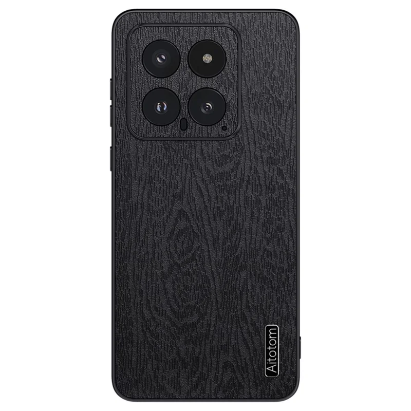 For Xiaomi 14 Cell Phone Case Scratch Resistant Wood Grain Back Cover - Black