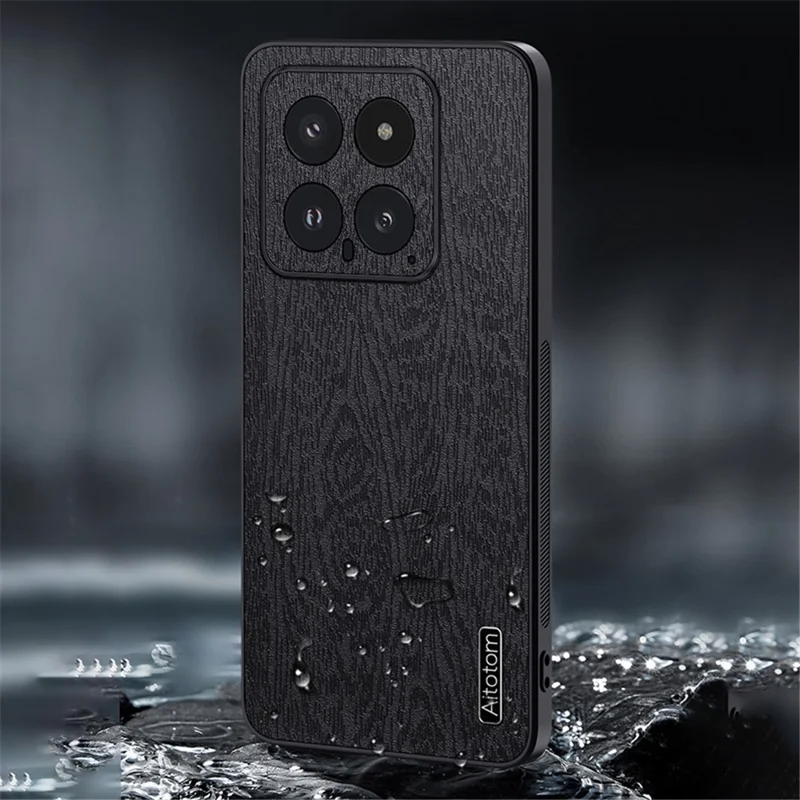 For Xiaomi 14 Cell Phone Case Scratch Resistant Wood Grain Back Cover - Black