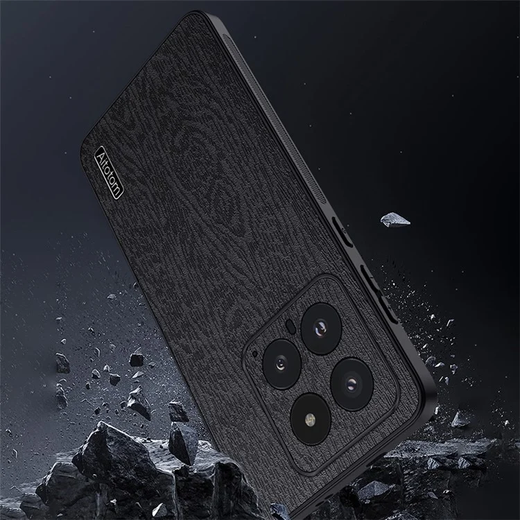 For Xiaomi 14 Cell Phone Case Scratch Resistant Wood Grain Back Cover - Black