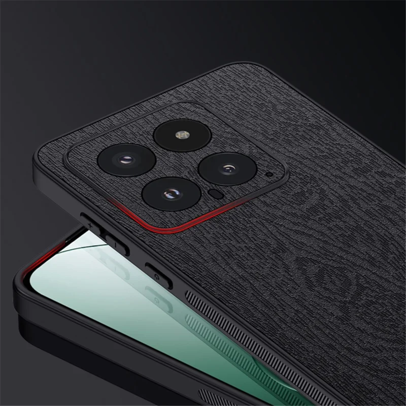 For Xiaomi 14 Cell Phone Case Scratch Resistant Wood Grain Back Cover - Black