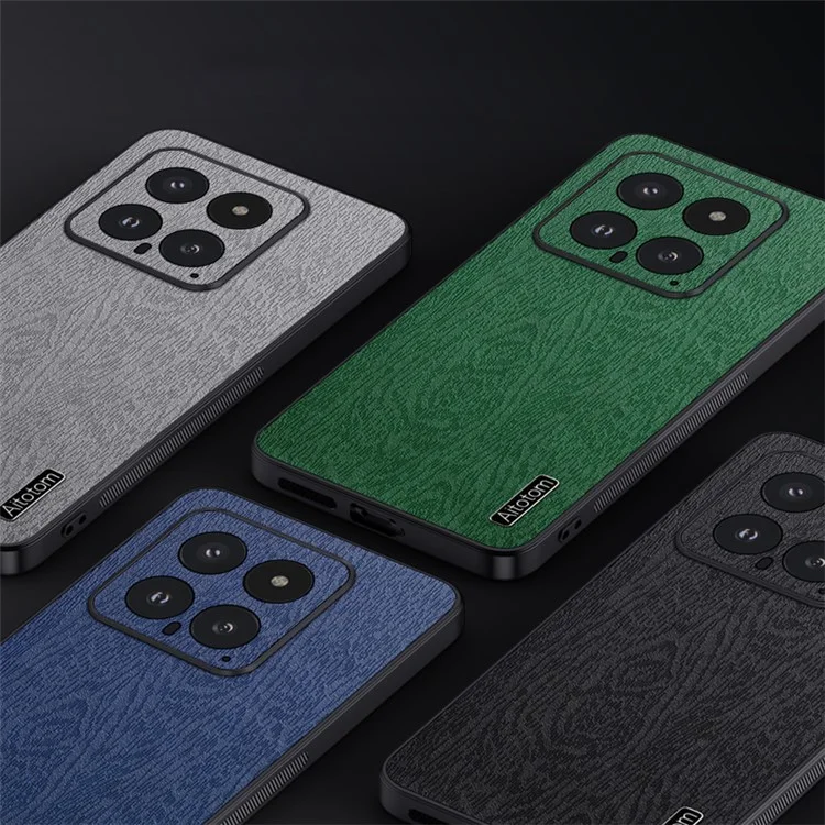 For Xiaomi 14 Cell Phone Case Scratch Resistant Wood Grain Back Cover - Black