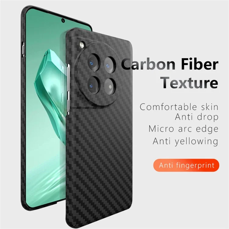 For OnePlus 12 5G Case Carbon Fiber Texture Hard PC Anti-fingerprint Phone Protective Cover - Black