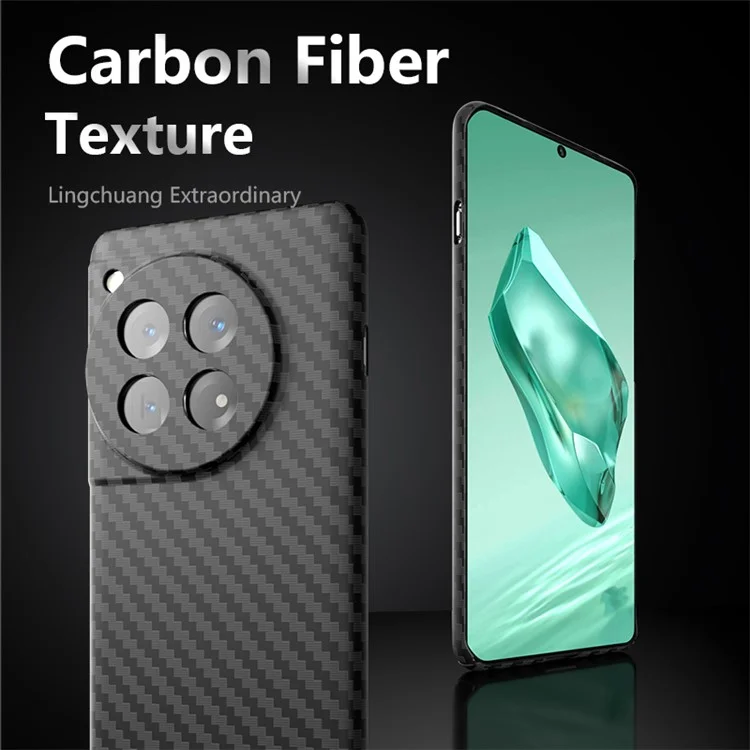 For OnePlus 12 5G Case Carbon Fiber Texture Hard PC Anti-fingerprint Phone Protective Cover - Black