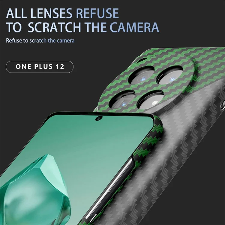 For OnePlus 12 5G Case Carbon Fiber Texture Hard PC Anti-fingerprint Phone Protective Cover - Black