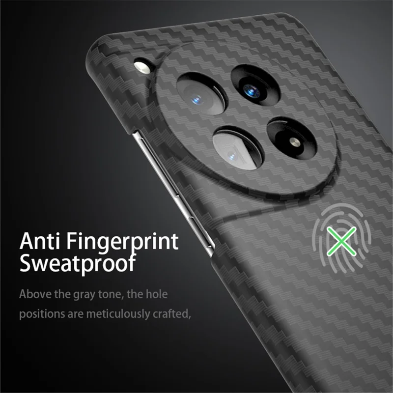 For OnePlus 12 5G Case Carbon Fiber Texture Hard PC Anti-fingerprint Phone Protective Cover - Blue