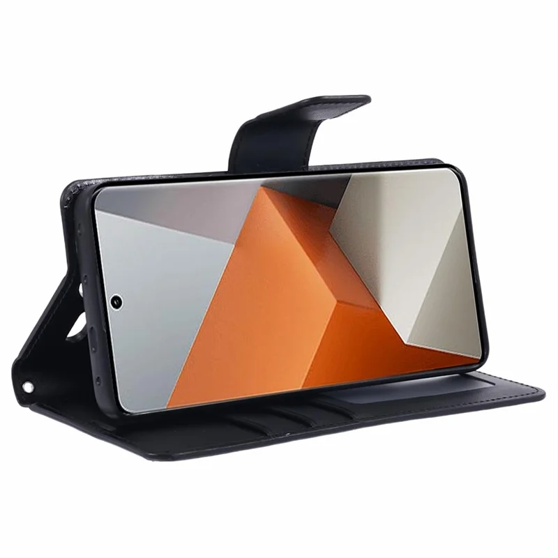 HANMAN Mill Series for Xiaomi Redmi Note 13 Pro+ 5G Case PU Leather Wallet Phone Stand Cover - Black