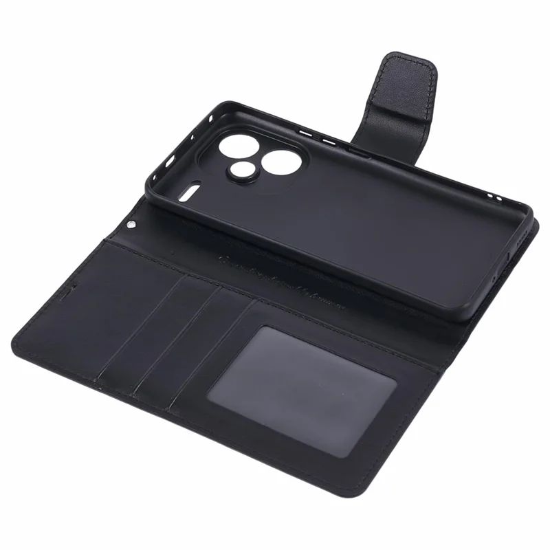 HANMAN Mill Series for Xiaomi Redmi Note 13 Pro+ 5G Case PU Leather Wallet Phone Stand Cover - Black