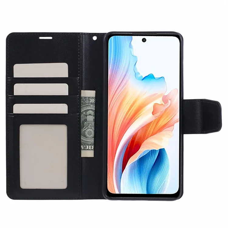 HANMAN Mill Series Phone Cover for Oppo A79 5G / A2 5G Case PU Leather Wallet Phone Stand Shell - Black