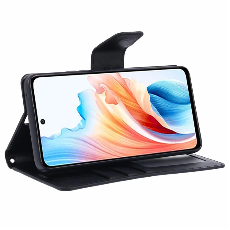 HANMAN Mill Series Phone Cover for Oppo A79 5G / A2 5G Case PU Leather Wallet Phone Stand Shell - Black