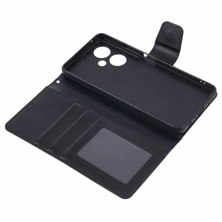 HANMAN Mill Series Phone Cover for Oppo A79 5G / A2 5G Case PU Leather Wallet Phone Stand Shell - Black