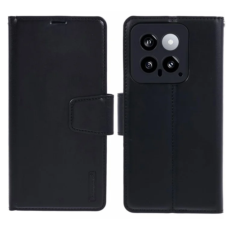 HANMAN Mill Series Phone Shell for Xiaomi 14 Case Wallet PU Leather Stand Cover - Black