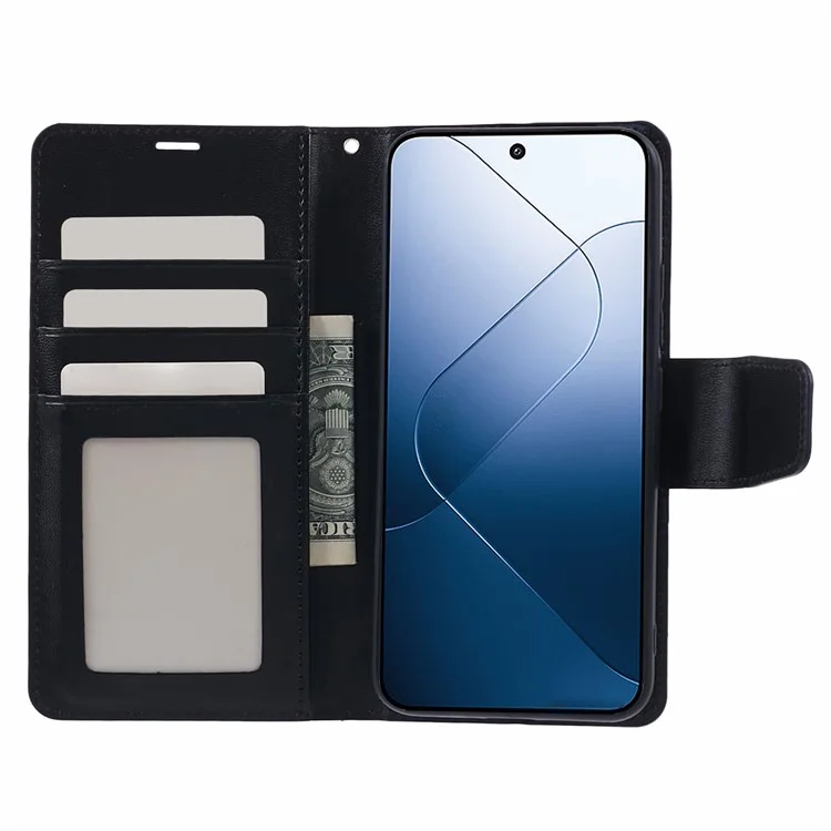 HANMAN Mill Series Phone Shell für Xiaomi 14 Case Wallet PU Leather Stand Cover - Schwarz