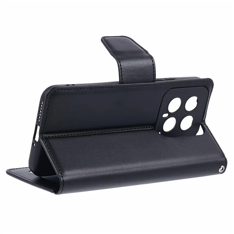 HANMAN Mill Series Phone Shell für Xiaomi 14 Case Wallet PU Leather Stand Cover - Schwarz