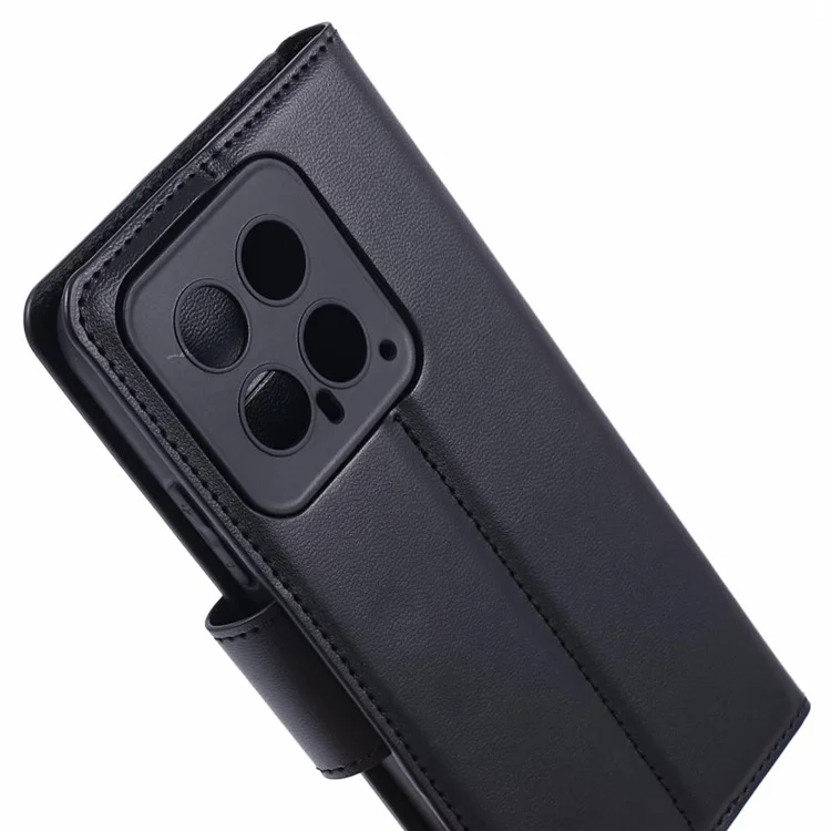 HANMAN Mill Series Phone Shell für Xiaomi 14 Case Wallet PU Leather Stand Cover - Schwarz