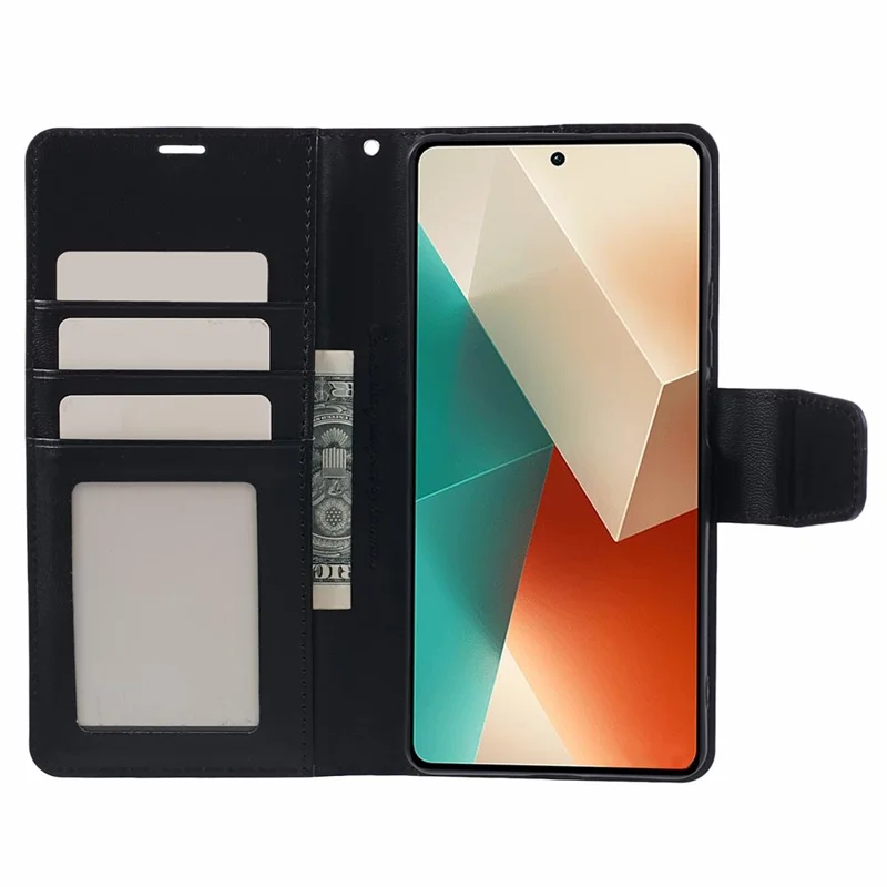HANMAN Mill Series Phone Cover for Xiaomi Redmi Note 13 5G Case PU Leather Phone Shell Wallet - Black