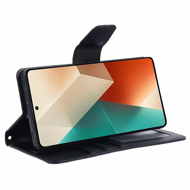 HANMAN Mill Series Phone Cover for Xiaomi Redmi Note 13 5G Case PU Leather Phone Shell Wallet - Black