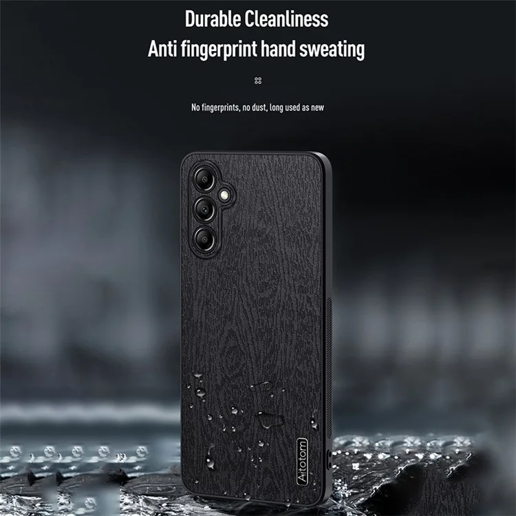 Funda para Samsung Galaxy A15 5G Funda de teléfono móvil Funda de protección trasera de madera Grano PC+TPU+PU - Negro