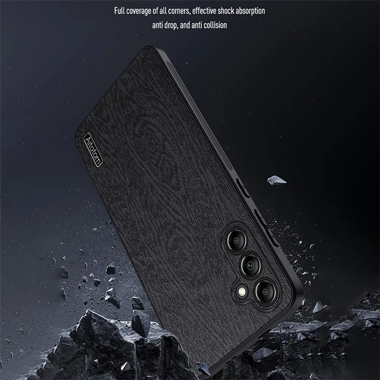 Funda para Samsung Galaxy A15 5G Funda de teléfono móvil Funda de protección trasera de madera Grano PC+TPU+PU - Negro