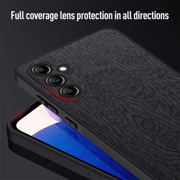 Funda para Samsung Galaxy A15 5G Funda de teléfono móvil Funda de protección trasera de madera Grano PC+TPU+PU - Negro