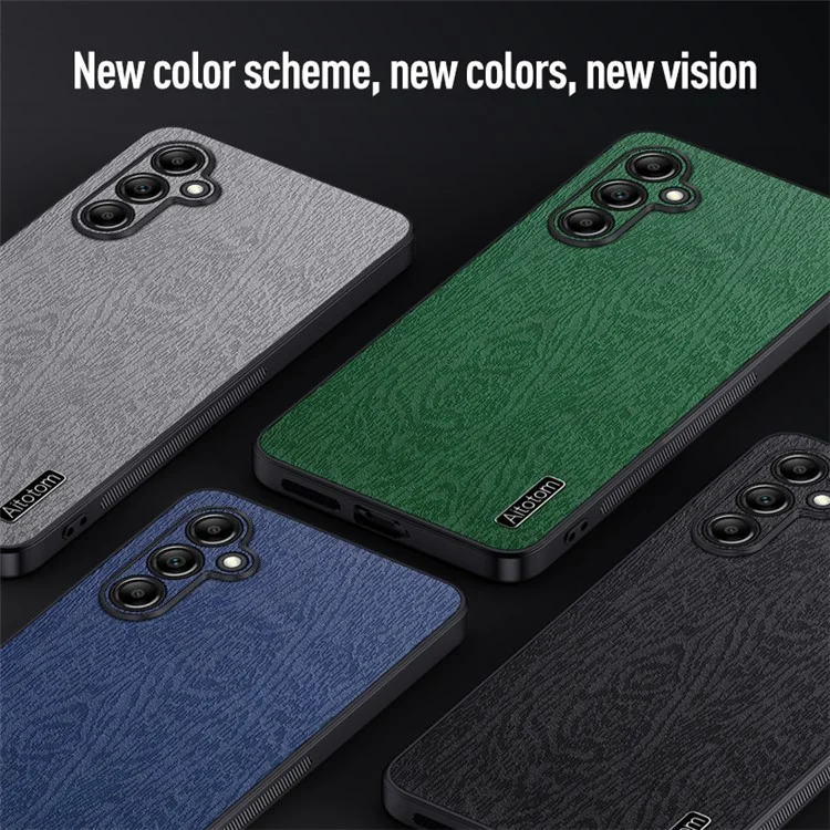 Funda para Samsung Galaxy A15 5G Funda de teléfono móvil Funda de protección trasera de madera Grano PC+TPU+PU - Negro