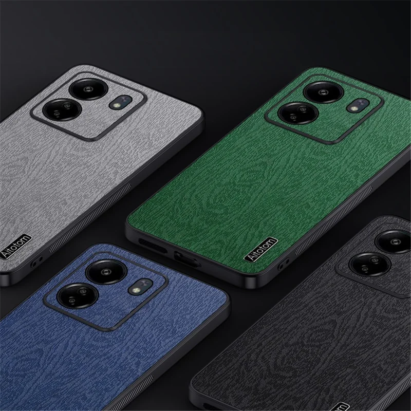 Für Xiaomi Redmi 13C 4G / Poco C65 4G Holztextur PU-Leder beschichtete PC+TPU Handyhülle - Schwarz