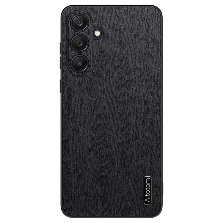 Back Shell for Samsung Galaxy A25 5G (Global) (161.0 x 76.5 x 8.3mm) Cover Wood Grain PU+PC+TPU Cell Phone Case - Black