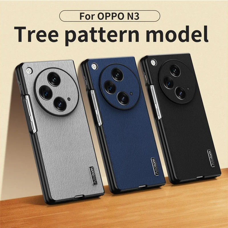 For Oppo Find N3 5G Case Wood Grain PU Leather+PC Folding Phone Cover - Black