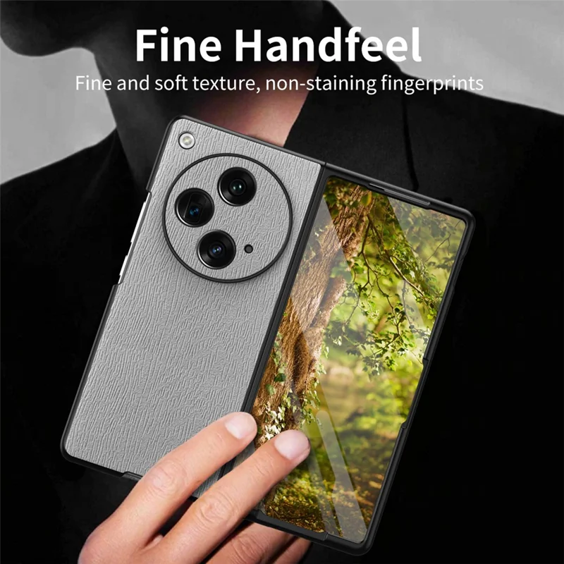 For Oppo Find N3 5G Case Wood Grain PU Leather+PC Folding Phone Cover - Black