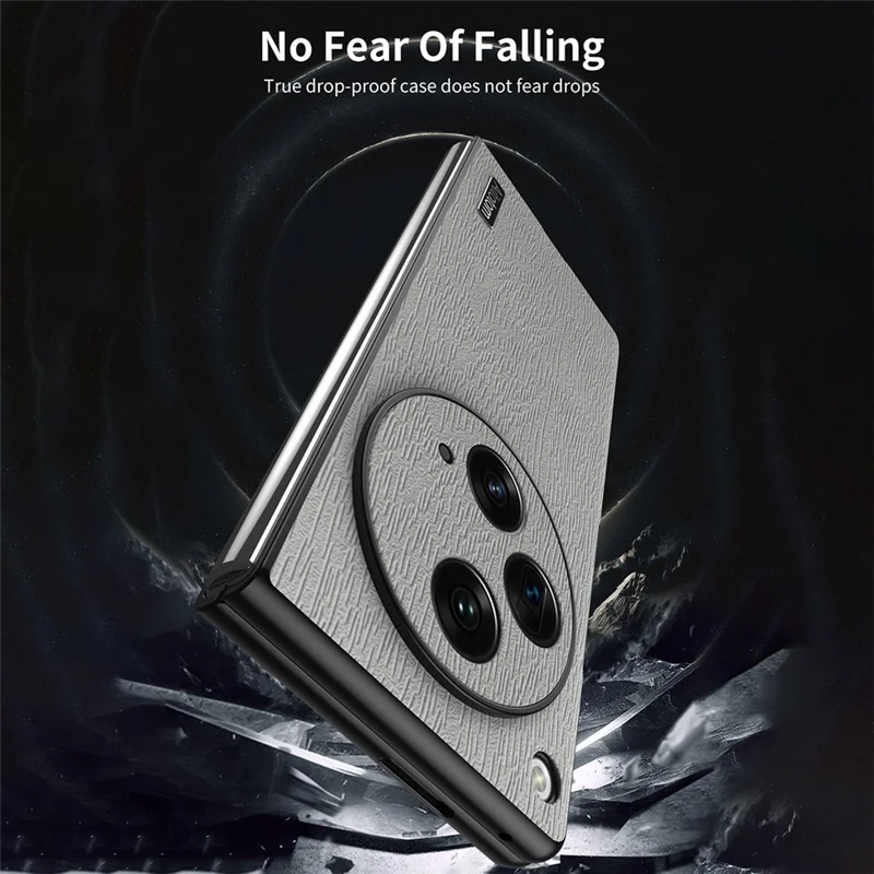 For Oppo Find N3 5G Case Wood Grain PU Leather+PC Folding Phone Cover - Black