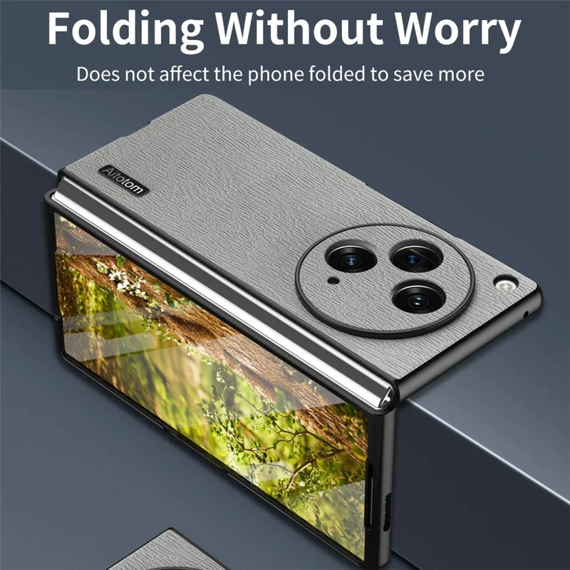 For Oppo Find N3 5G Case Wood Grain PU Leather+PC Folding Phone Cover - Black